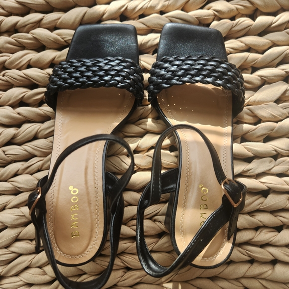 Source Unknown Shoes - Black Braided Strap Heels